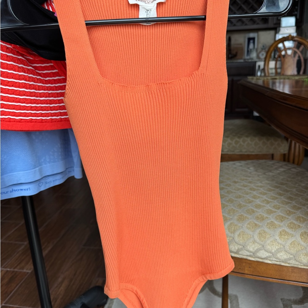 Vibrant Orange Ribbed Knit one piece